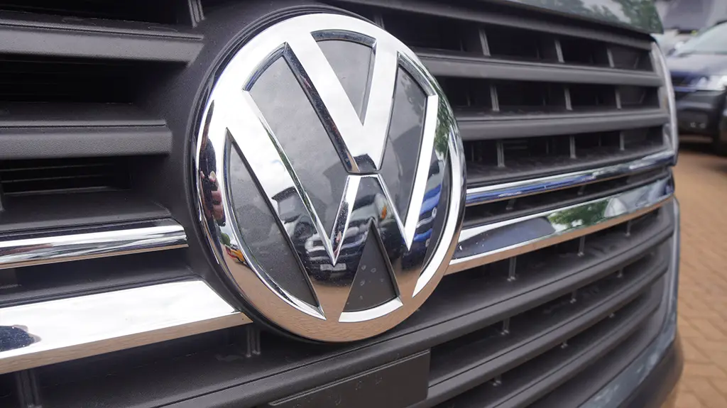 Close-up of grill on a VW T6 van VW emblem