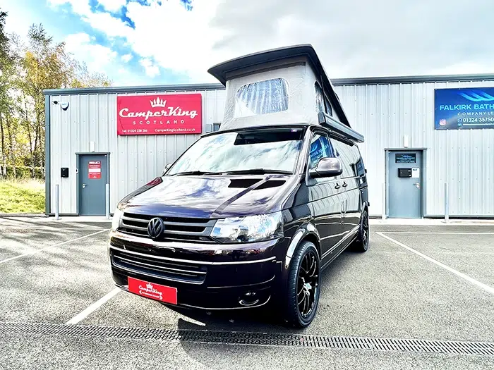 Blackberry CamperKing Campervan parked in front of the CamperKing Scotland Showroom